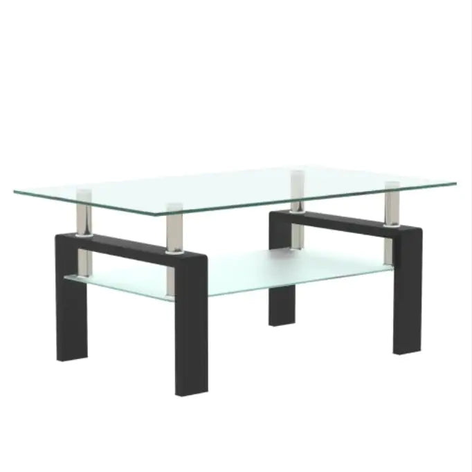 Rectangle Glass Coffee Table - Modern Black Frame