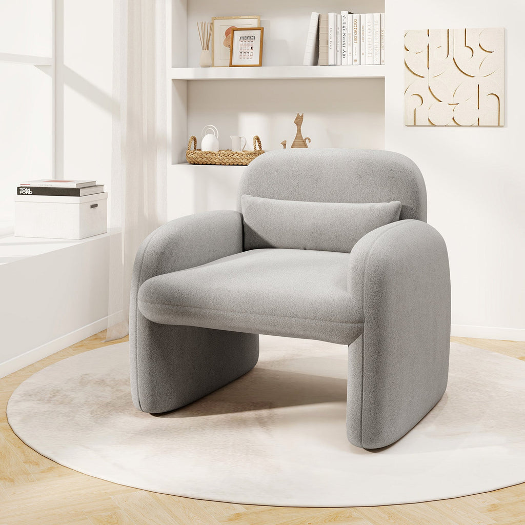 Modern Gray Accent Chair with Lumbar Pillow