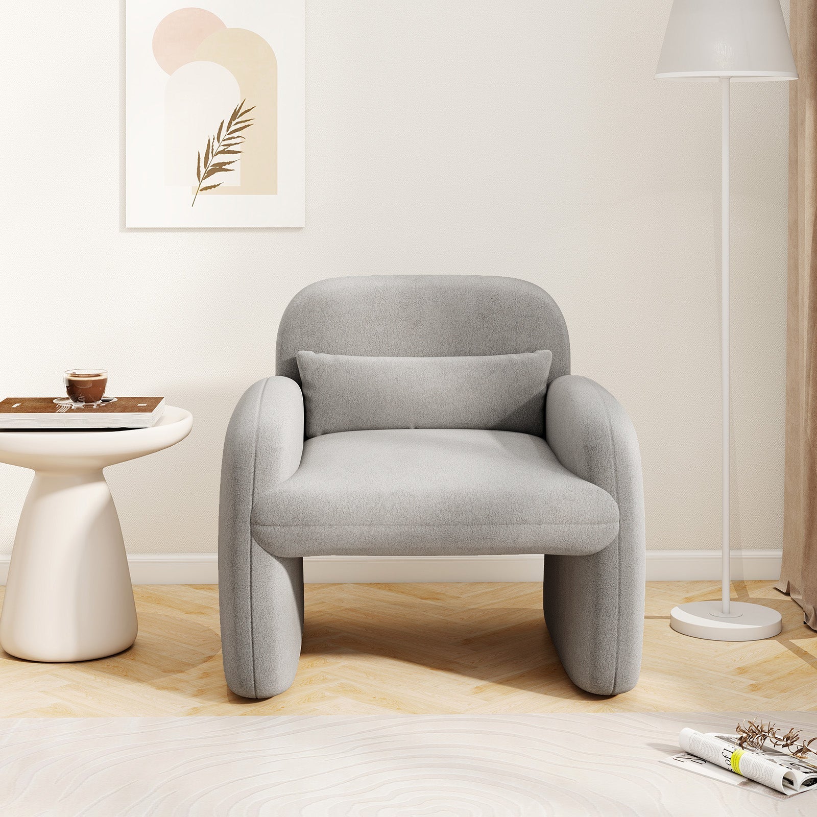 Modern Gray Accent Chair with Lumbar Pillow