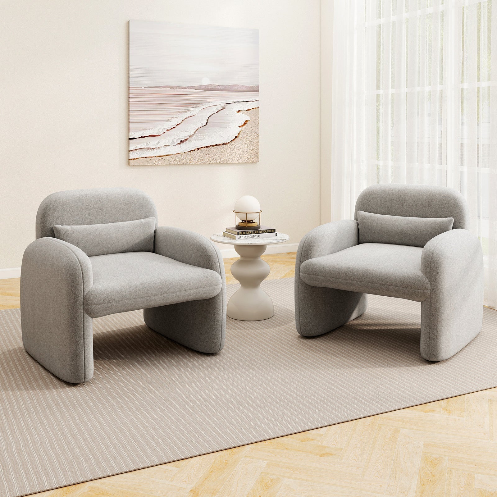 Modern Gray Accent Chair with Lumbar Pillow