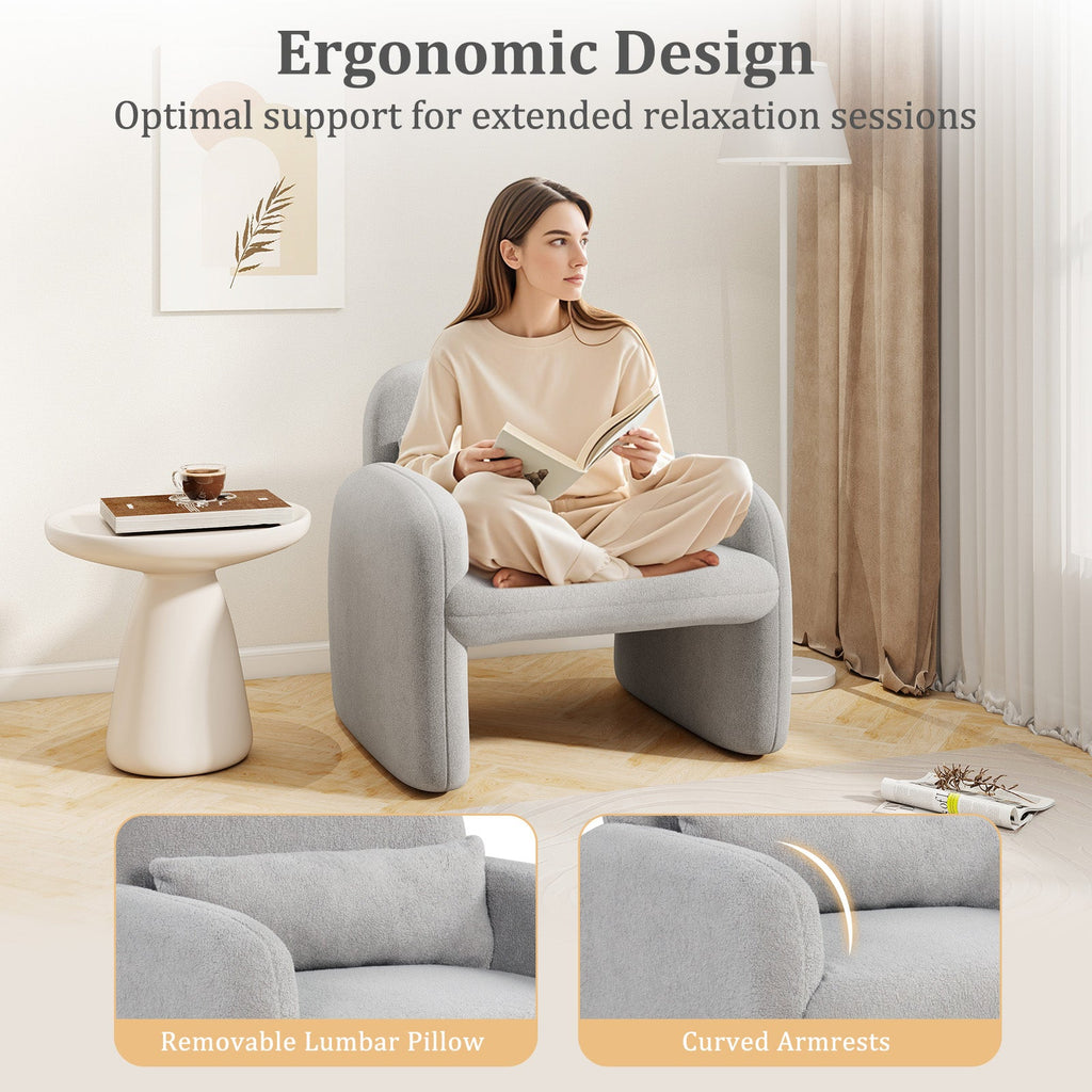 Modern Gray Accent Chair with Lumbar Pillow