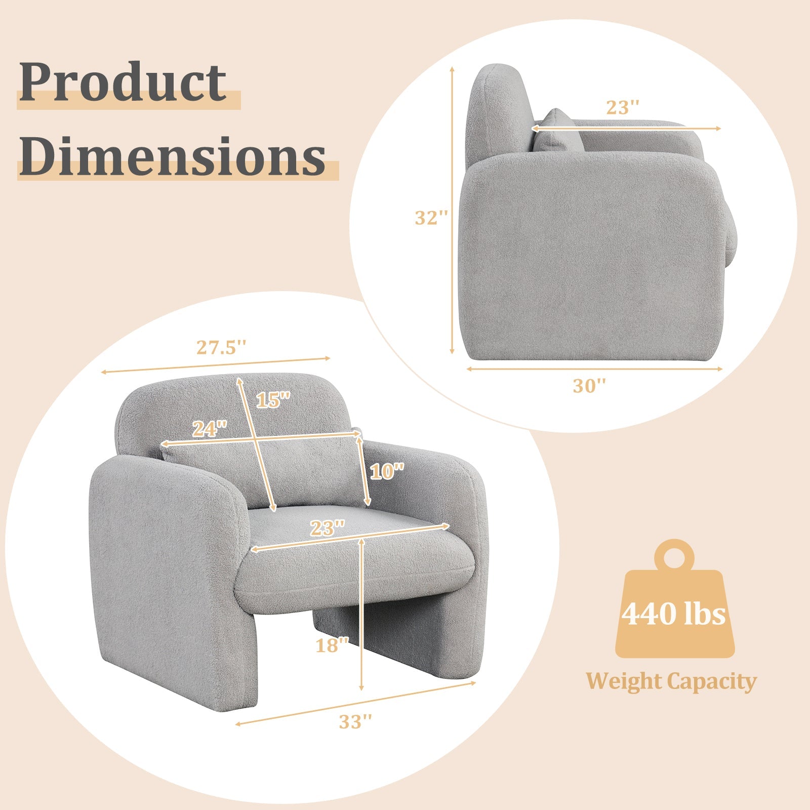 Modern Gray Accent Chair with Lumbar Pillow