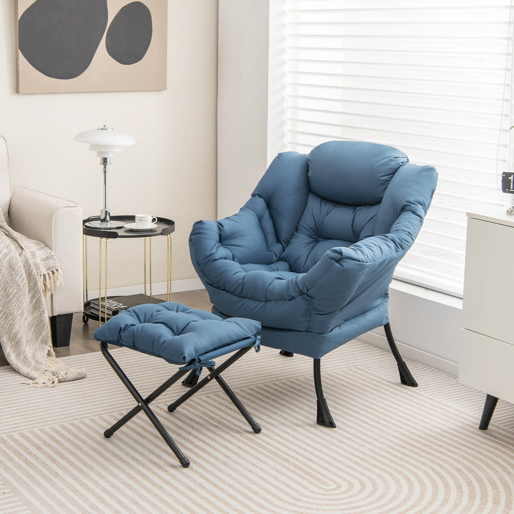 Accent Sofa Chair with Folding Footrest - Navy Blue