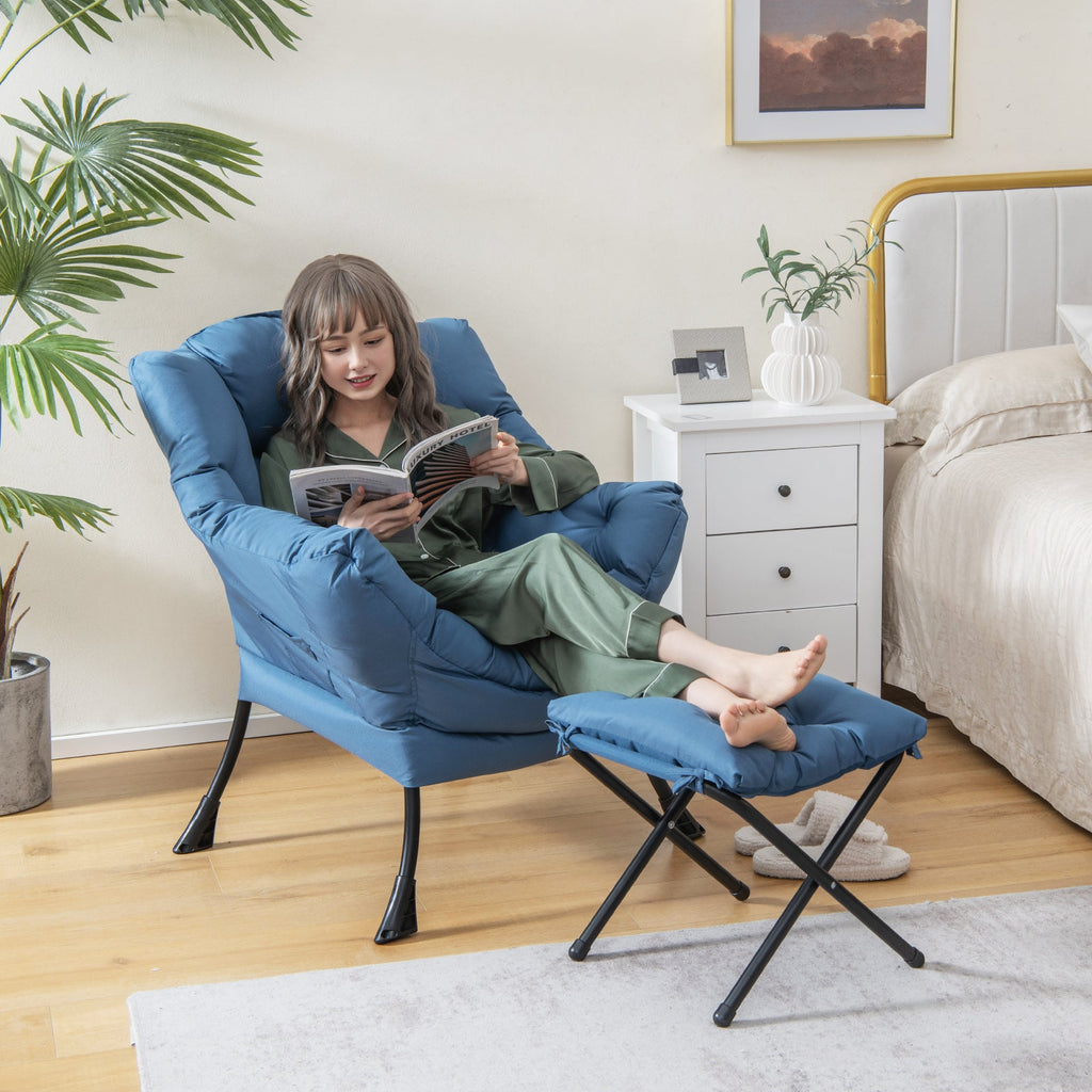 Accent Sofa Chair with Folding Footrest - Navy Blue