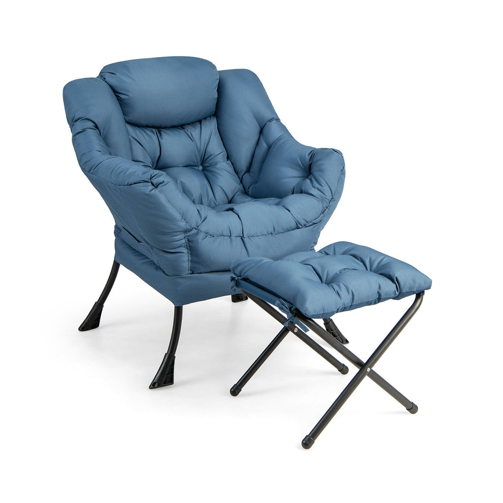 Accent Sofa Chair with Folding Footrest - Navy Blue