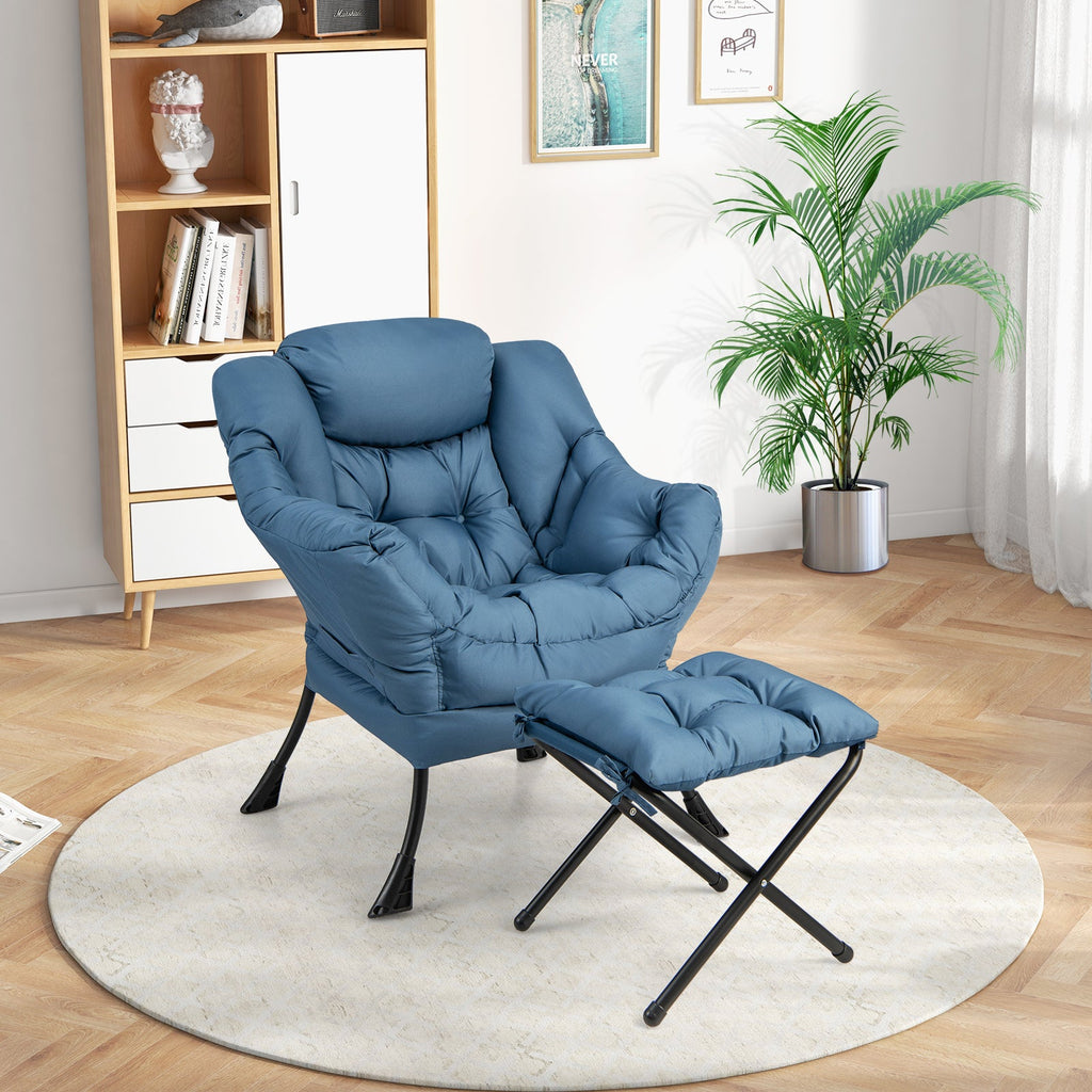 Accent Sofa Chair with Folding Footrest - Navy Blue