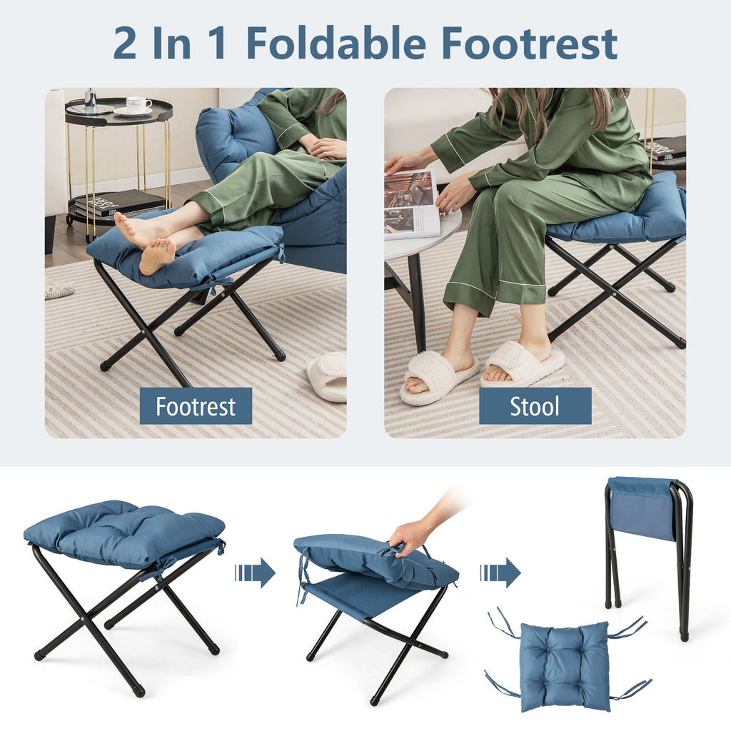 Accent Sofa Chair with Folding Footrest - Navy Blue