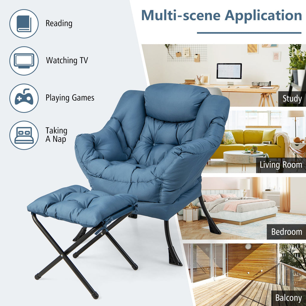 Accent Sofa Chair with Folding Footrest - Navy Blue