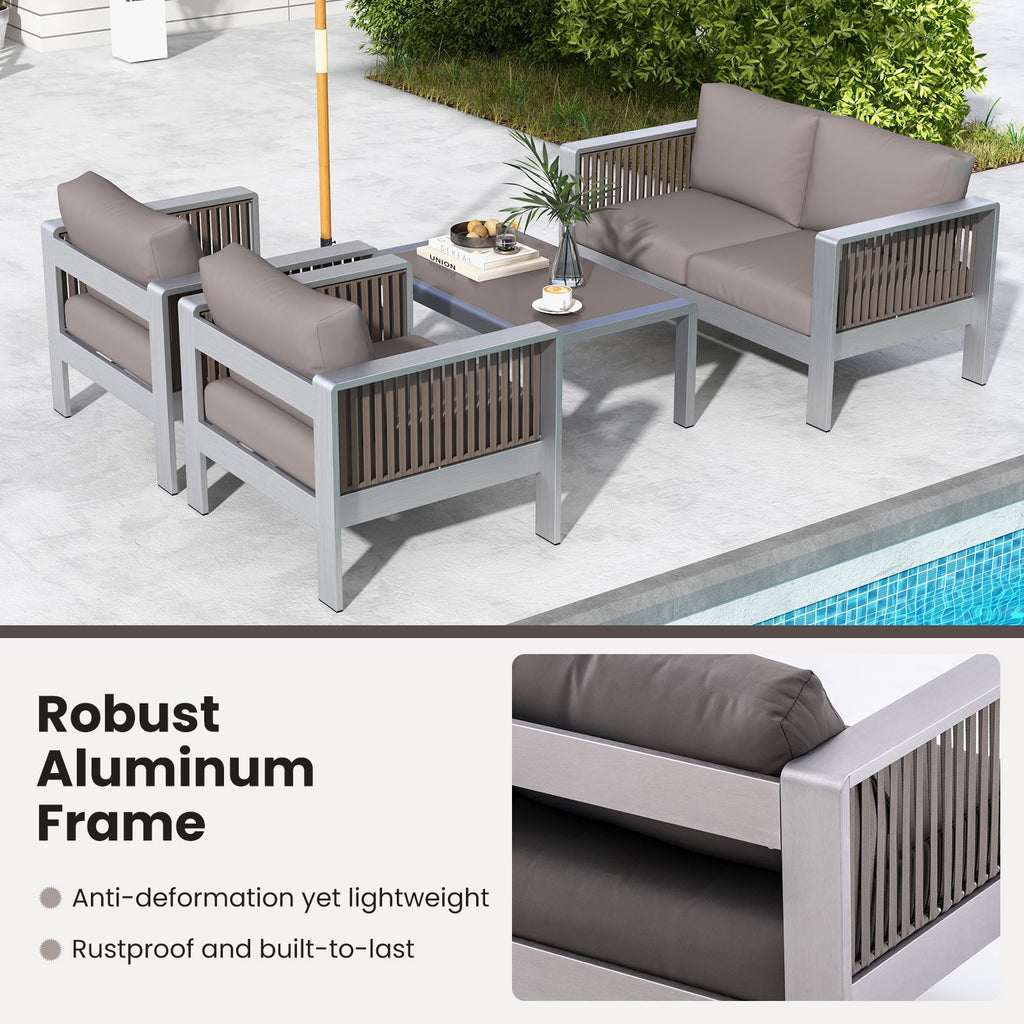 Aluminum Patio Armchair with Thick Cushions