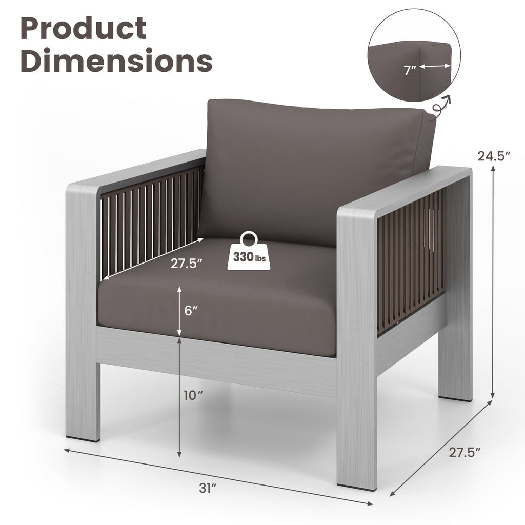 Aluminum Patio Armchair with Thick Cushions