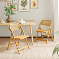 Rattan Cane Folding Dining Chairs Set of 2 with Rotatable Backrests-Natural