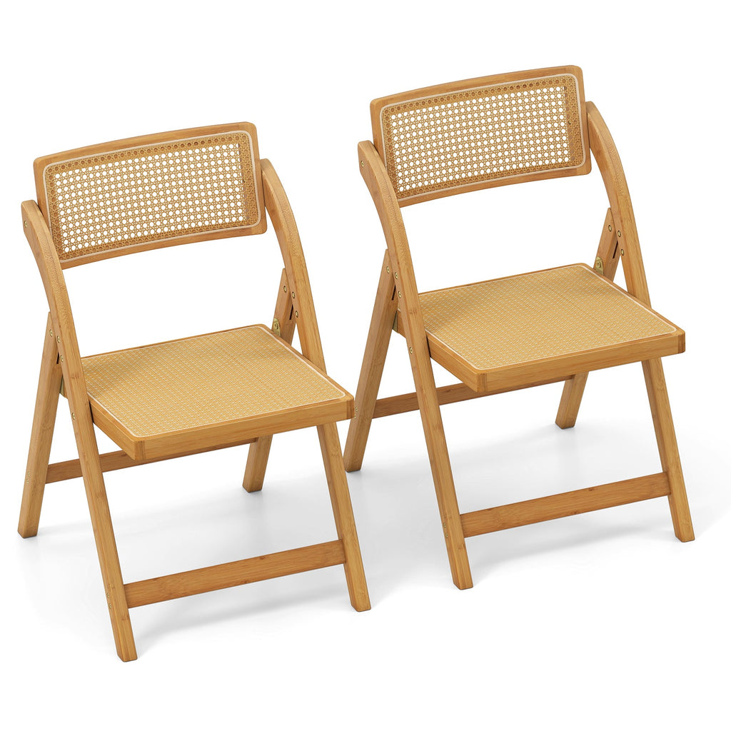 Rattan Cane Folding Dining Chairs Set of 2 with Rotatable Backrests-Natural
