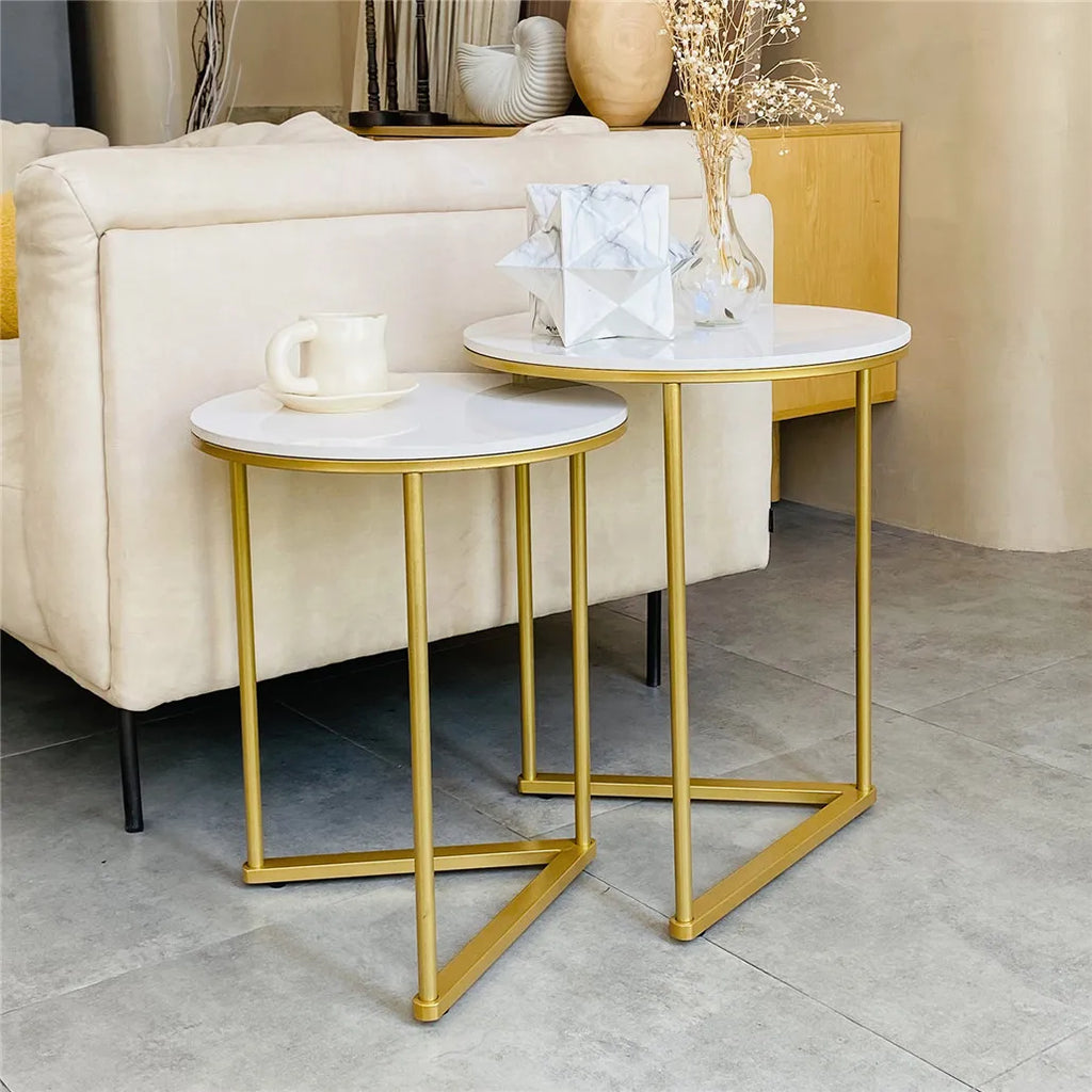 Set of 2 Marble & Gold Nesting Tables