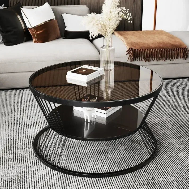 Round Glass Side Table - Modern Minimalist Accent Table