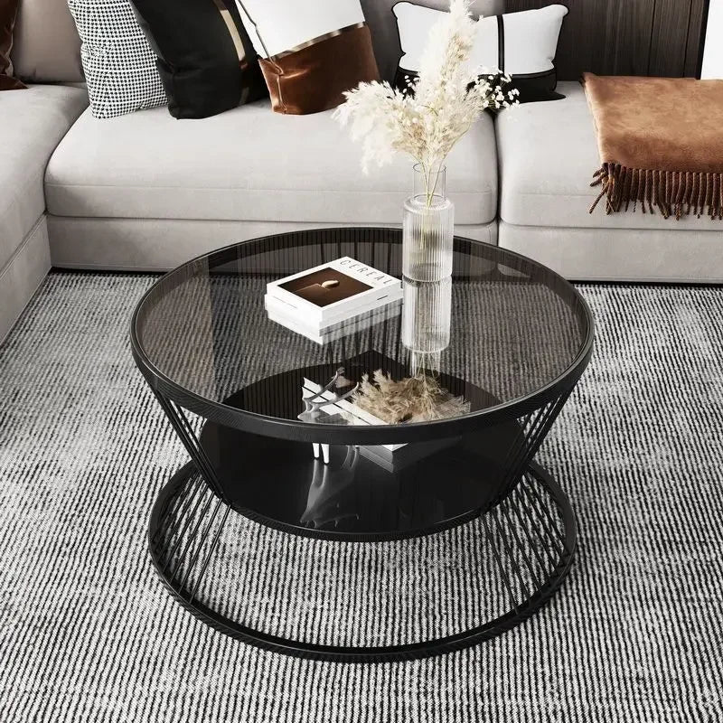 Round Glass Side Table - Modern Minimalist Accent Table