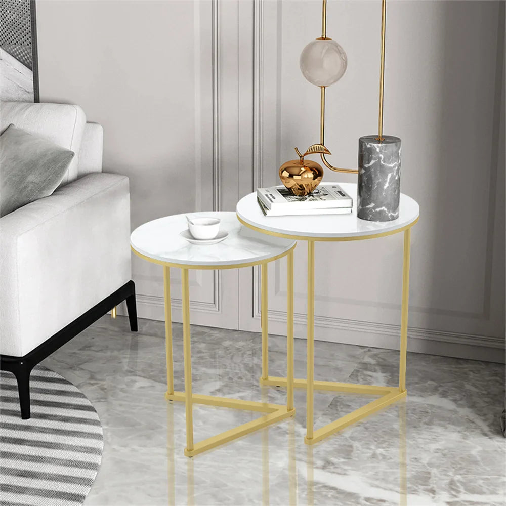 Set of 2 Marble & Gold Nesting Tables
