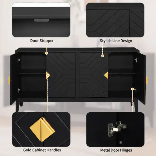 4-Door Sideboard Cabinet with Gold Hardware - Black