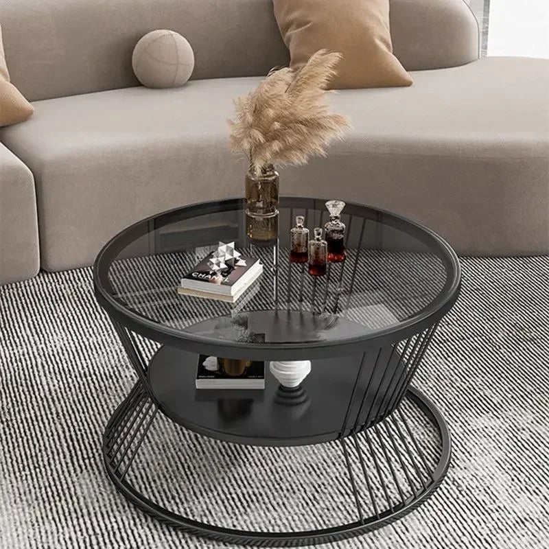 Round Glass Side Table - Modern Minimalist Accent Table