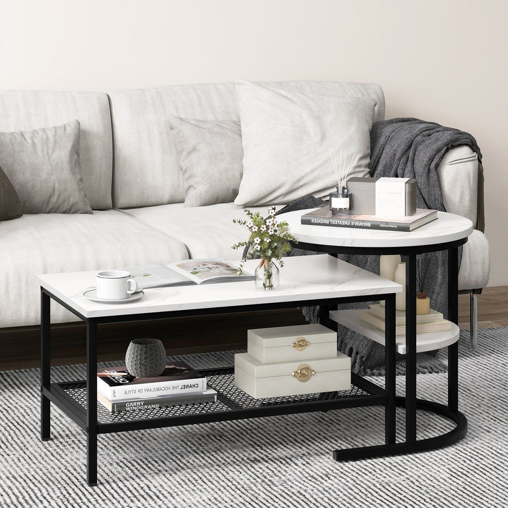 Set of 2 Nesting Coffee Tables with Marble Tops