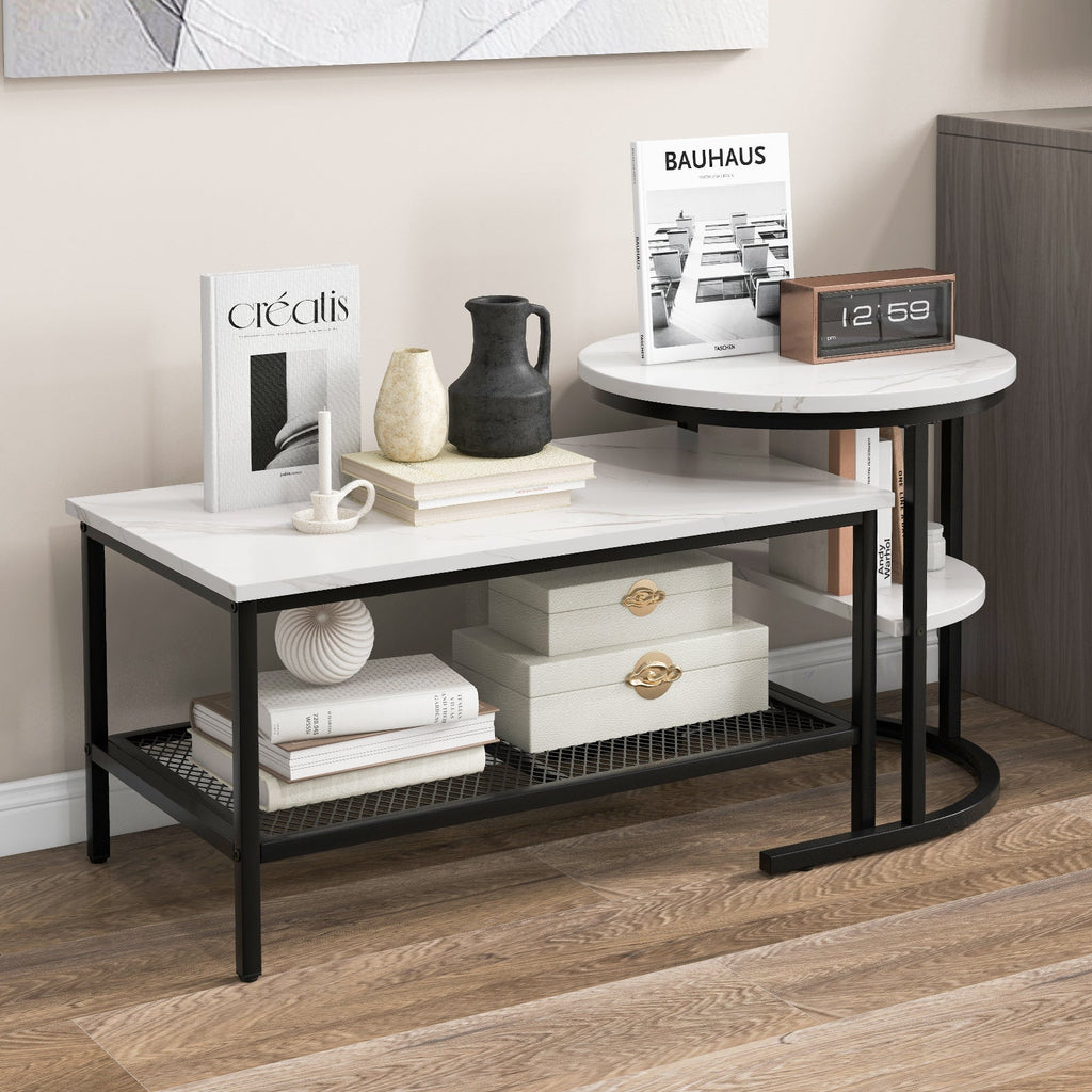 Set of 2 Nesting Coffee Tables with Marble Tops