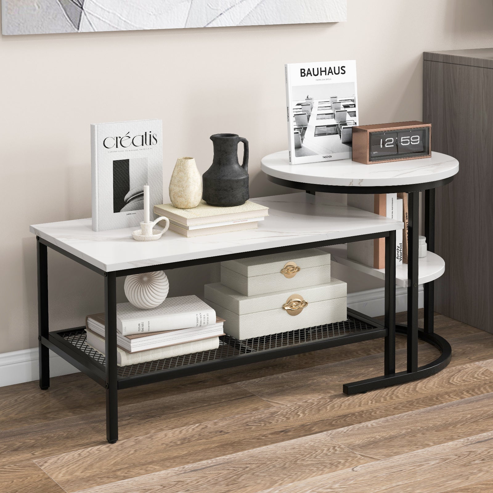 Set of 2 Nesting Coffee Tables with Marble Tops