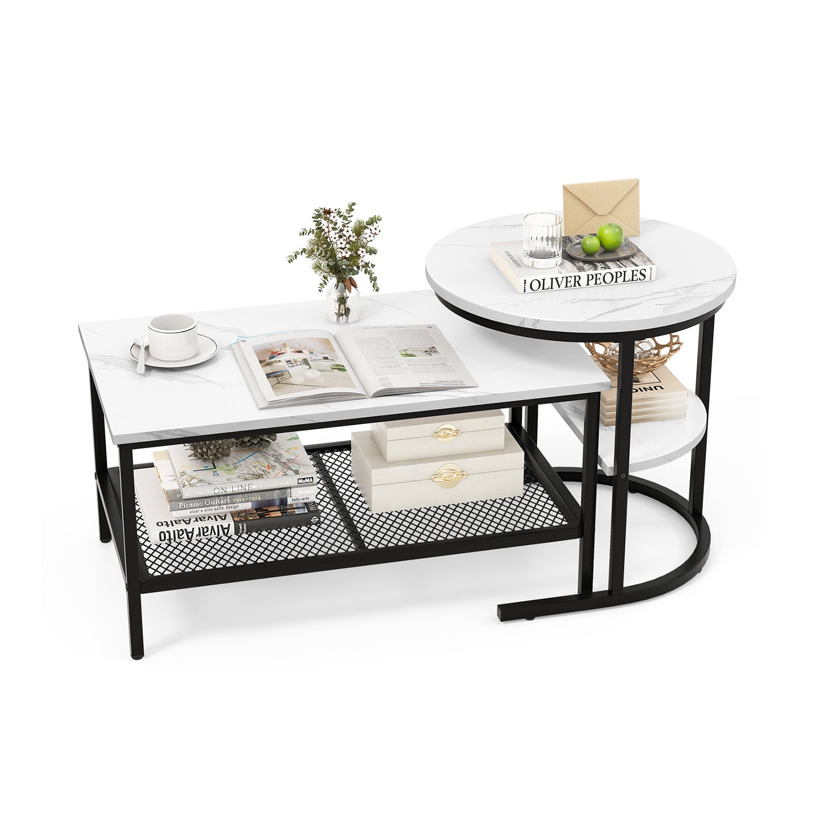 Set of 2 Nesting Coffee Tables with Marble Tops