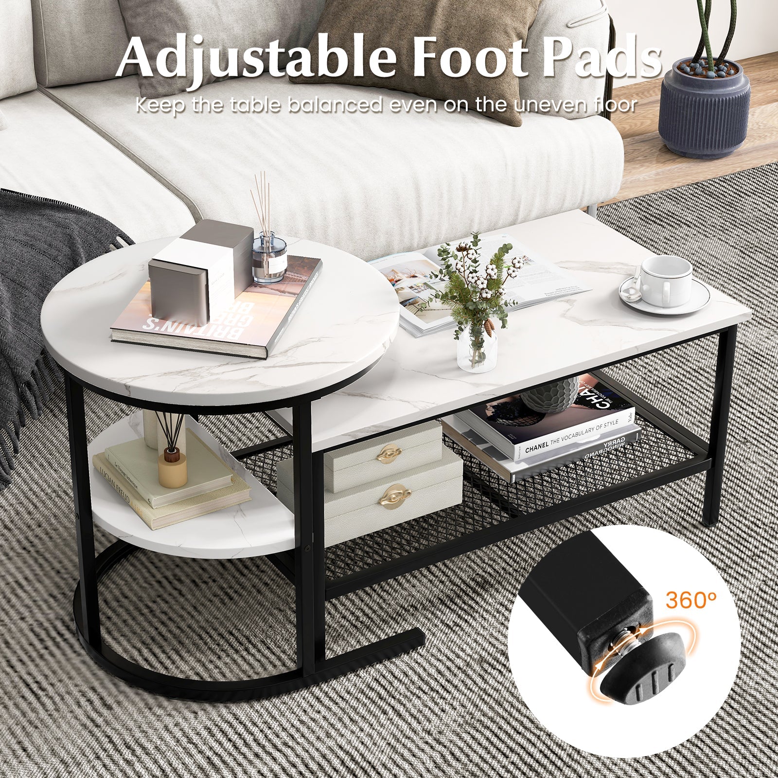 Set of 2 Nesting Coffee Tables with Marble Tops