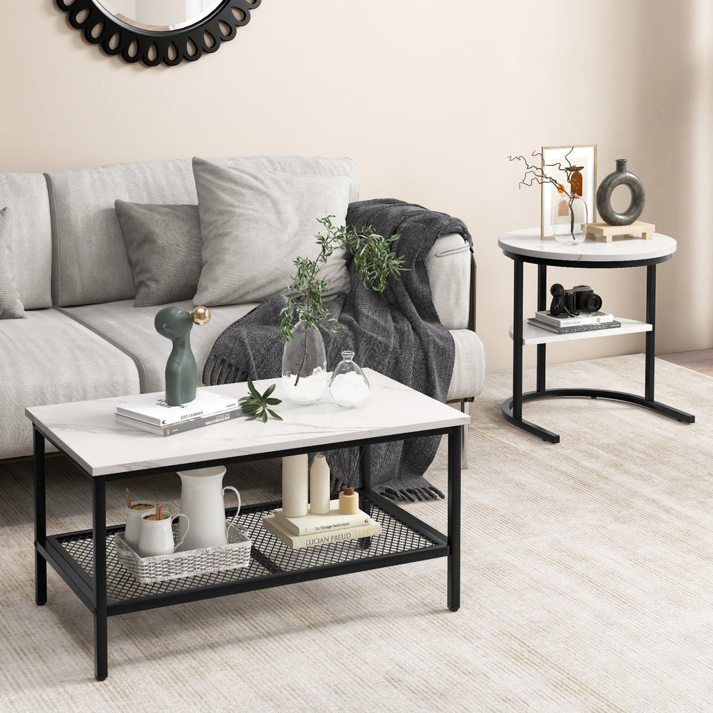 Set of 2 Nesting Coffee Tables with Marble Tops