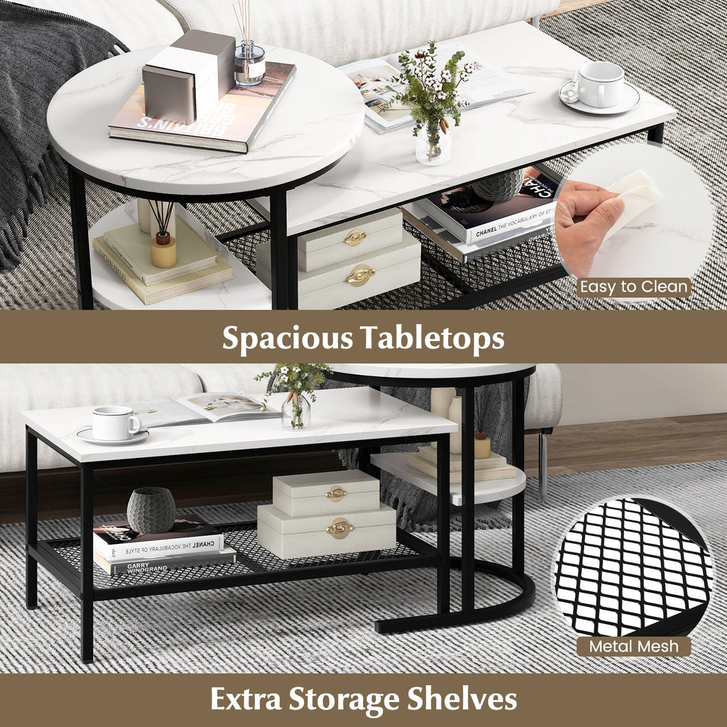 Set of 2 Nesting Coffee Tables with Marble Tops