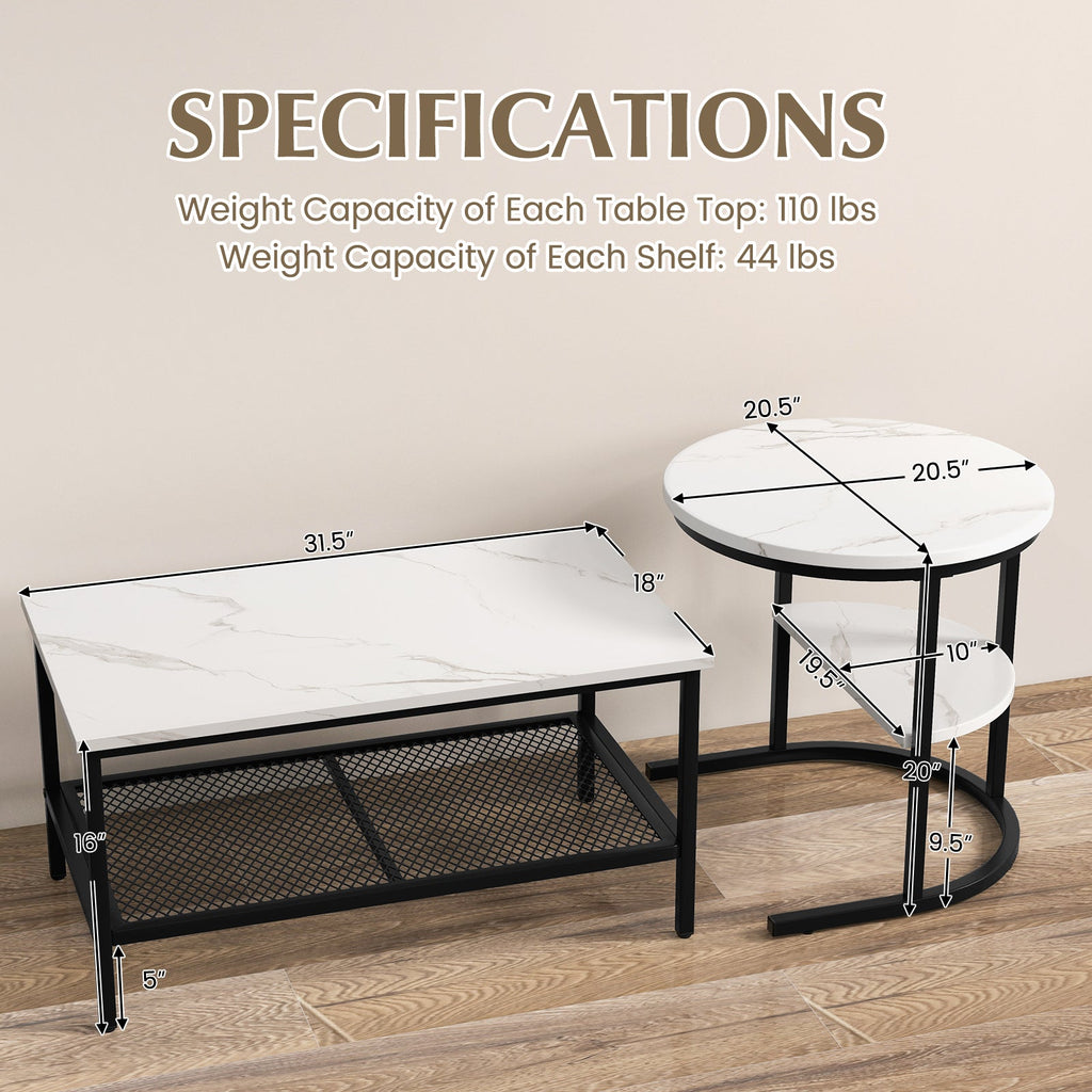 Set of 2 Nesting Coffee Tables with Marble Tops