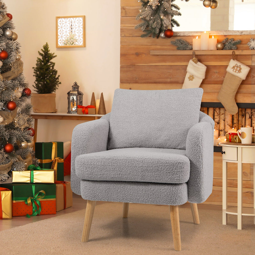 Grey Sherpa Accent Chair with Cushion