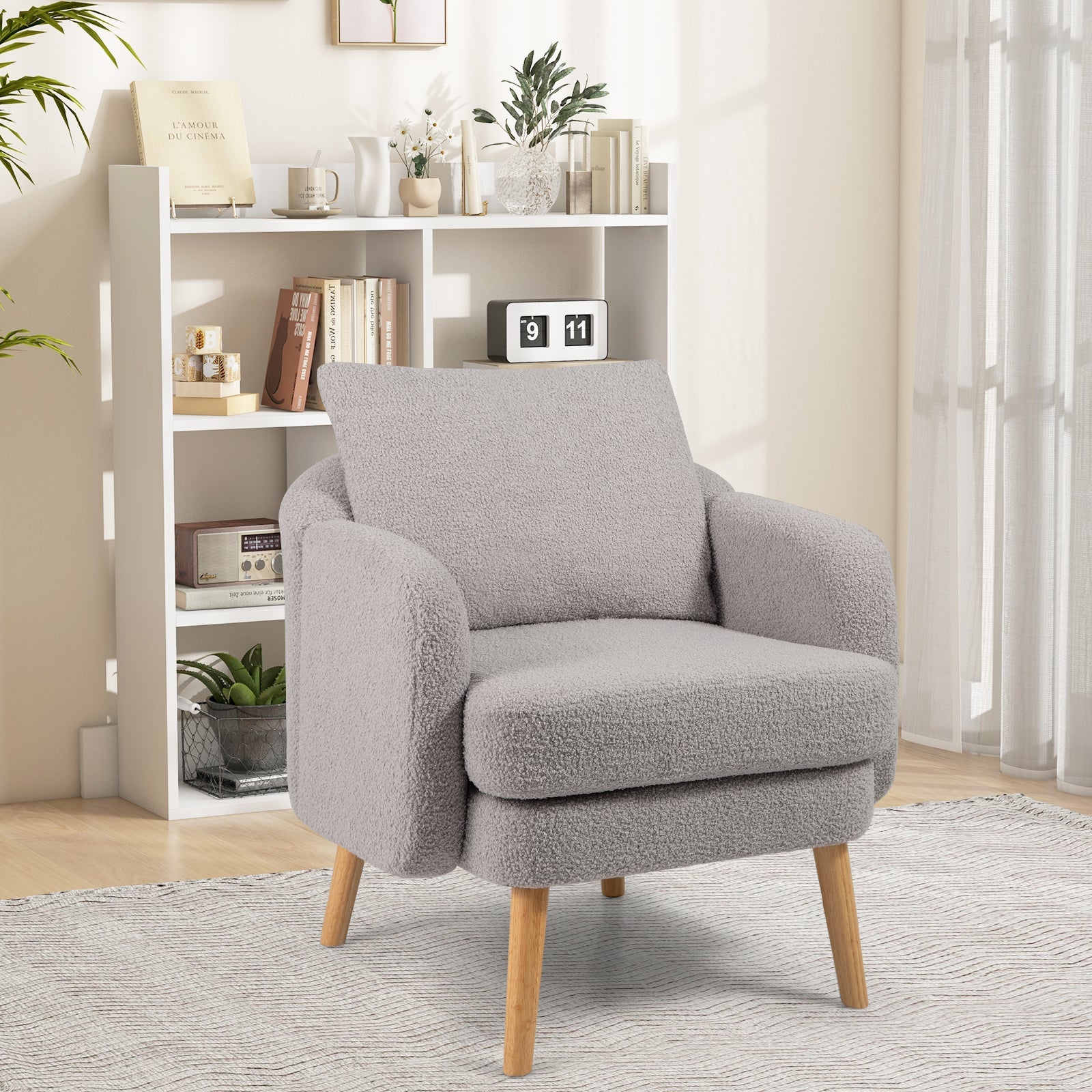 Grey Sherpa Accent Chair with Cushion