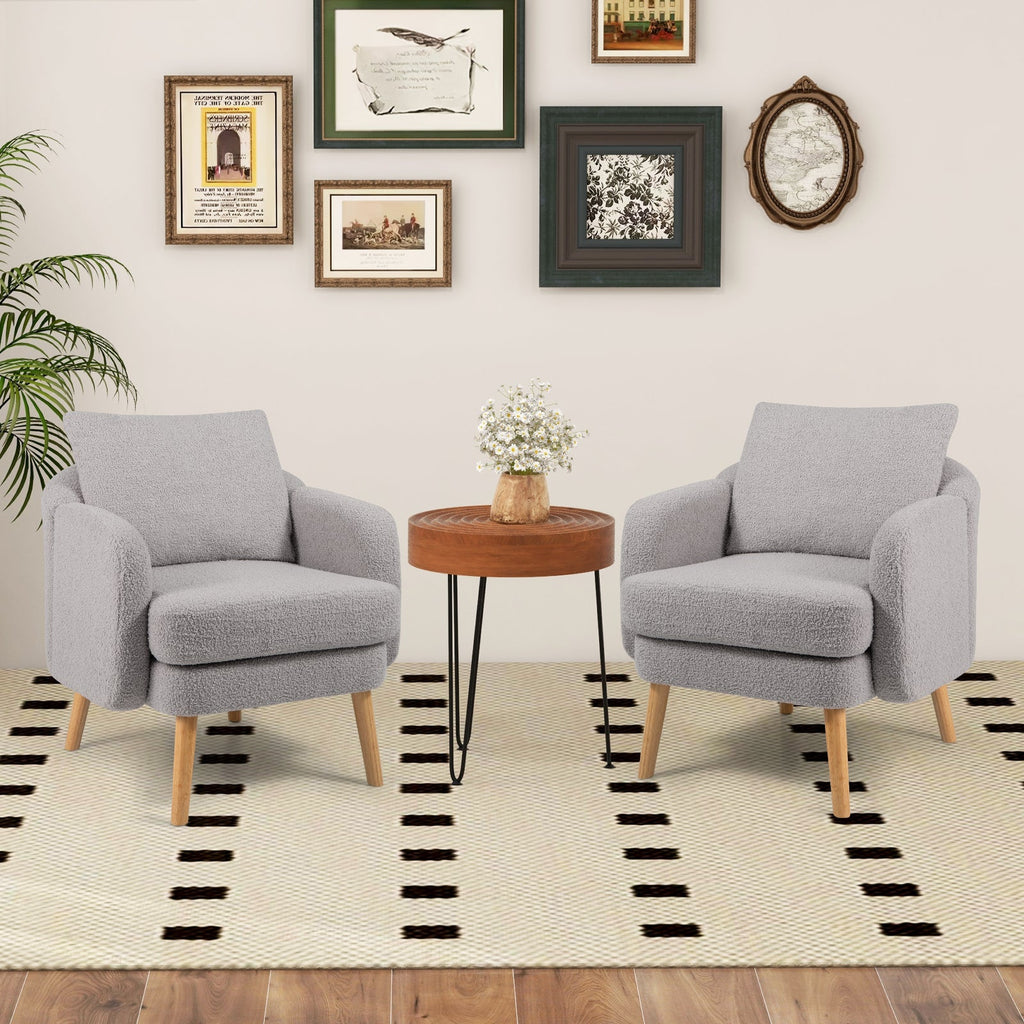 Grey Sherpa Accent Chair with Cushion