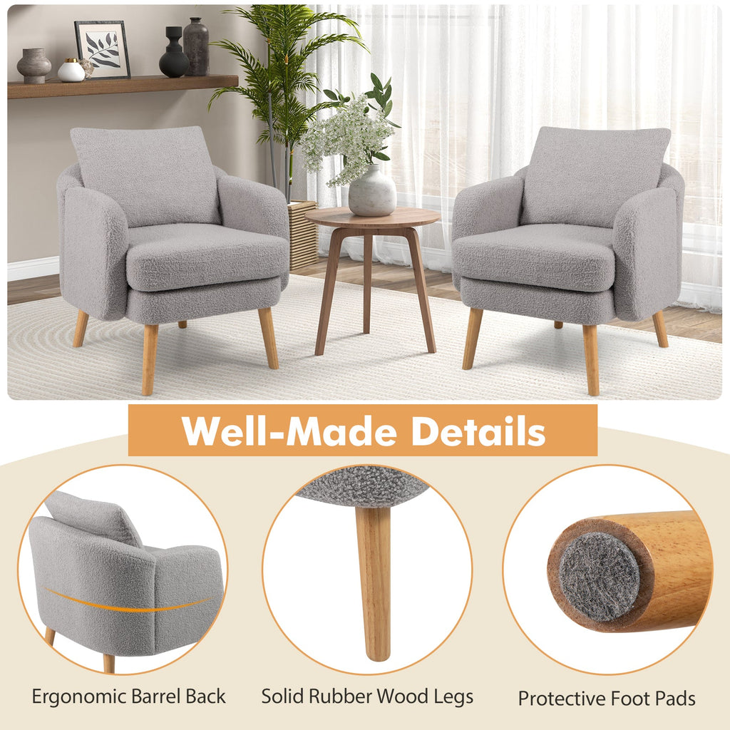 Grey Sherpa Accent Chair with Cushion