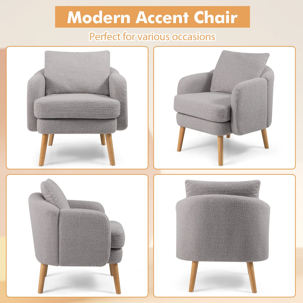 Grey Sherpa Accent Chair with Cushion