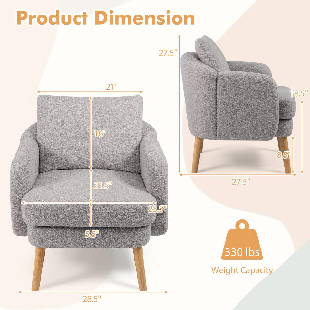 Grey Sherpa Accent Chair with Cushion