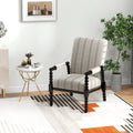 Beige Linen Accent Chair with Rubberwood Frame
