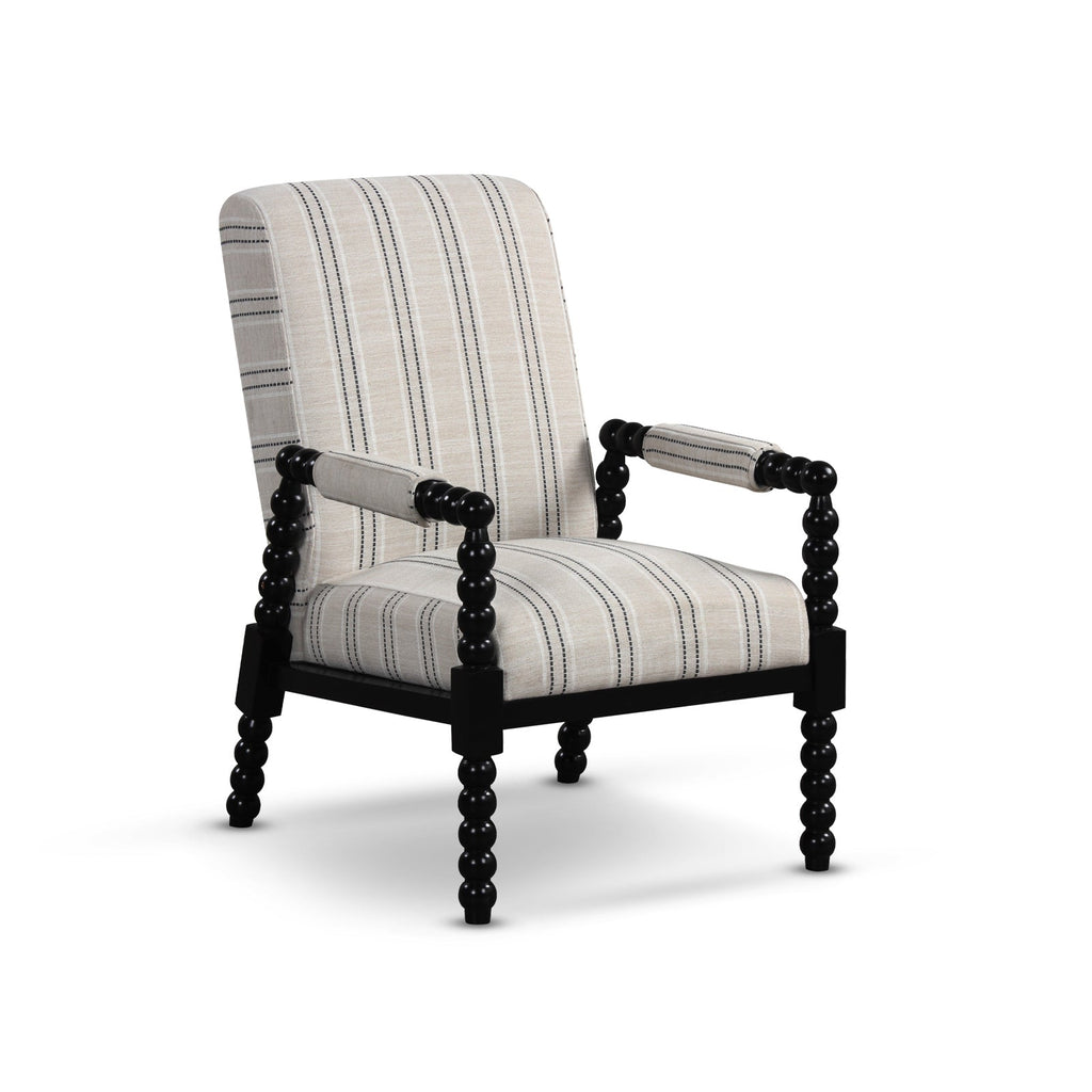 Beige Linen Accent Chair with Rubberwood Frame