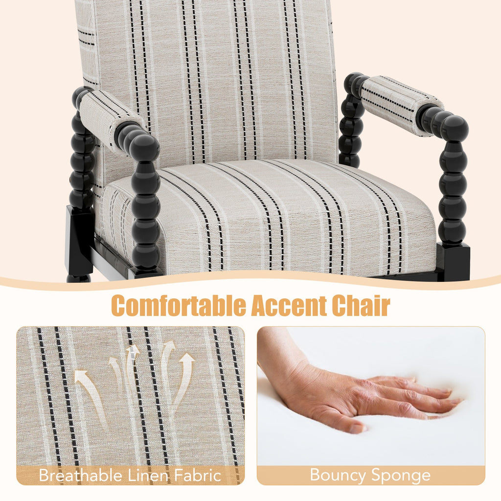Beige Linen Accent Chair with Rubberwood Frame