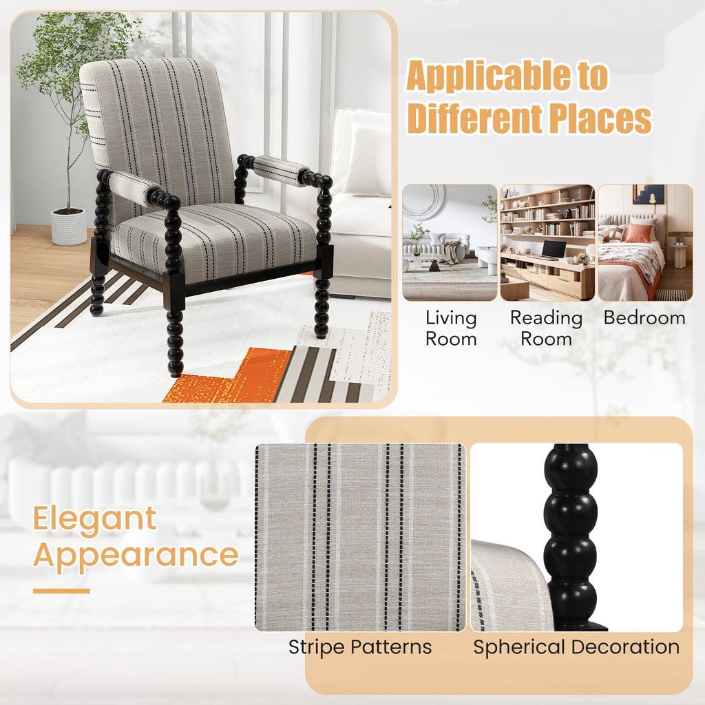 Beige Linen Accent Chair with Rubberwood Frame