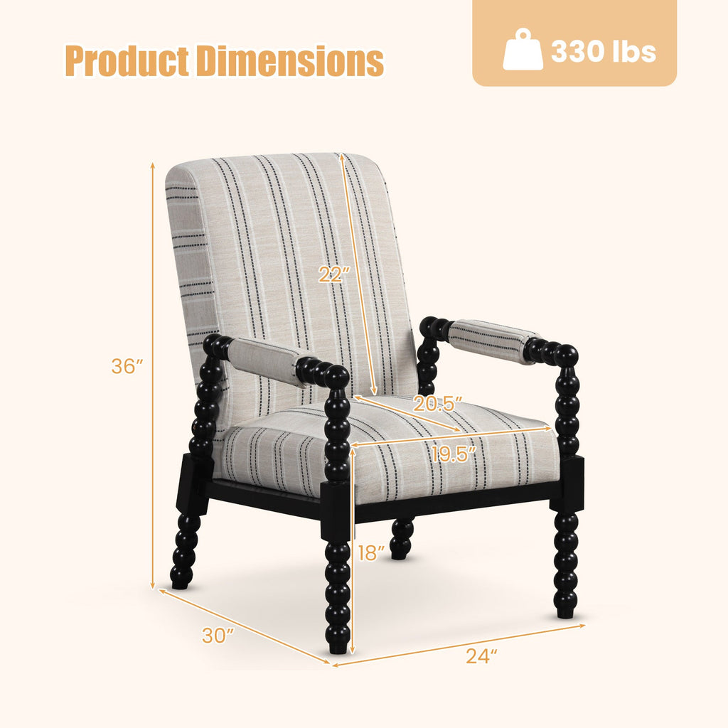 Beige Linen Accent Chair with Rubberwood Frame