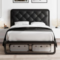 Upholstered Twin Platform Bed with Storage - Diamond Tufted Headboard