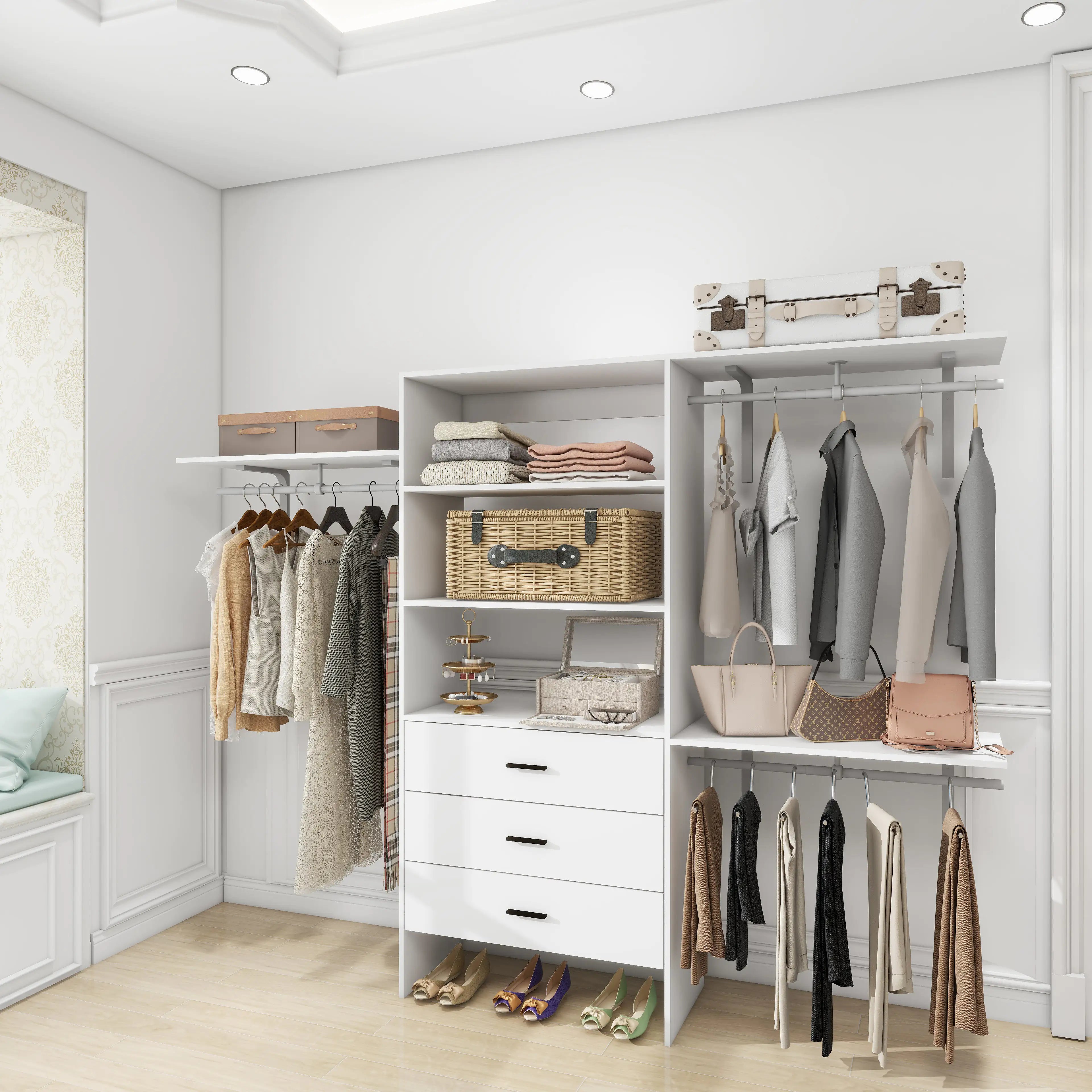 Wall-Mounted Closet Organizer System - Complete Wardrobe Solution