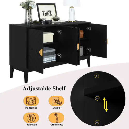 4-Door Sideboard Cabinet with Gold Hardware - Black
