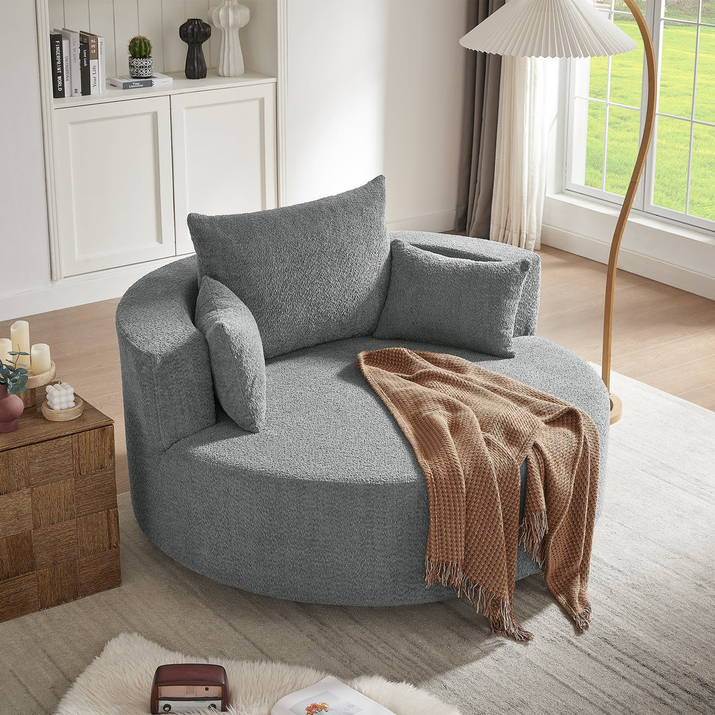 Swivel Barrel Chair - Grey Chenille with Removable Pillows