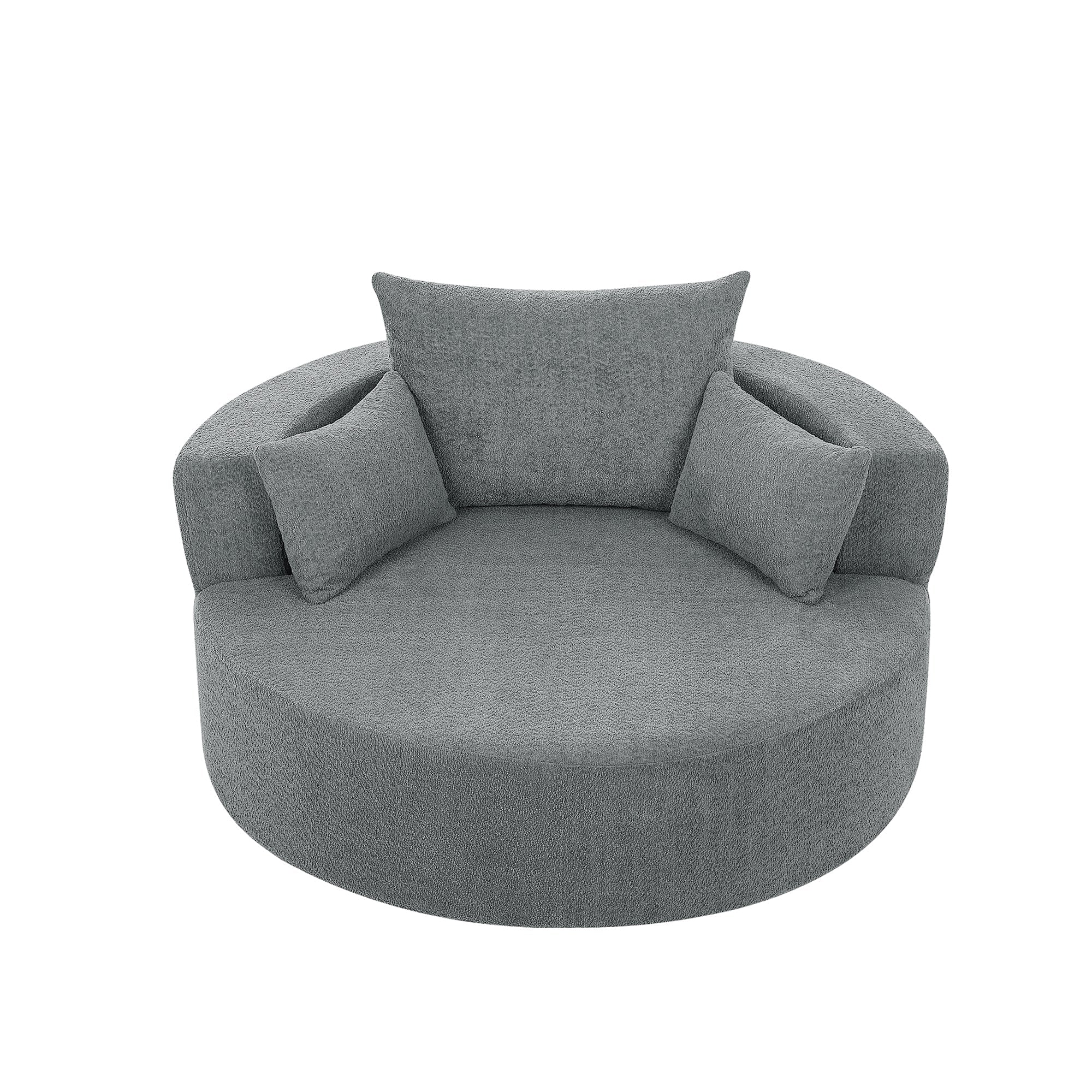Swivel Barrel Chair - Grey Chenille with Removable Pillows