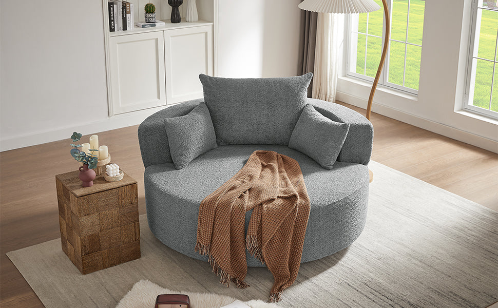 Swivel Barrel Chair - Grey Chenille with Removable Pillows