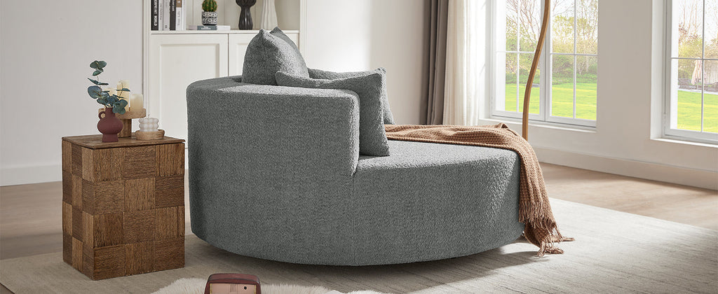 Swivel Barrel Chair - Grey Chenille with Removable Pillows
