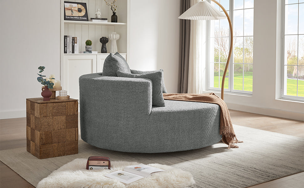 Swivel Barrel Chair - Grey Chenille with Removable Pillows