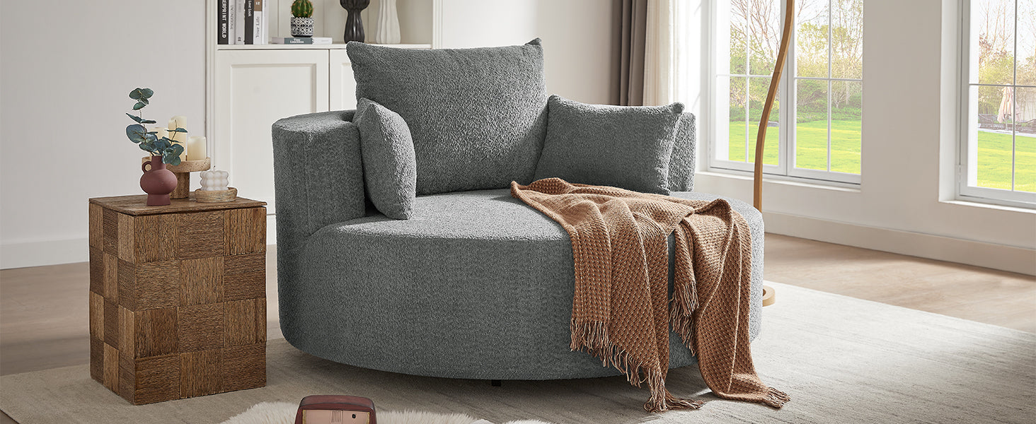 Swivel Barrel Chair - Grey Chenille with Removable Pillows